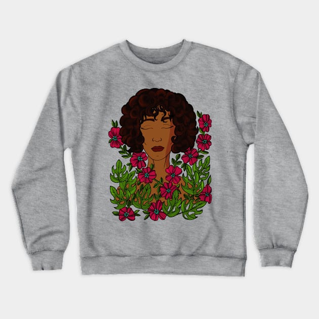 Beautiful woman and flowers Crewneck Sweatshirt by nadka.drawings